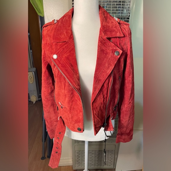 BLANK NYC GENUINE SUEDE RED BIKER JACKET, Size S - Picture 11 of 14